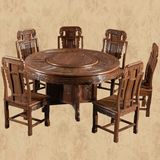 红木餐桌非洲鸡翅木圆桌圆台明清古典仿古中式实木餐桌椅组合