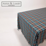 A&L独家欧式经典格子优质棉麻布艺桌布手工流苏美式蓝棕暗格台布