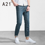 A21男装修身小脚个性牛仔长裤潮流纯棉男士青年夏季新款时尚裤子