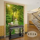 玄关墙纸3D立体过道背景墙壁画定制风景绿色玄关壁纸树林竹子