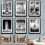 欧式黑白简约装饰画现代抽象城市风景三联客厅沙发背景墙餐厅挂画