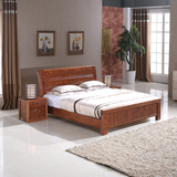 红橡木床 全实木床1.8米双人床现代中式高箱储物婚床卧室家具特价