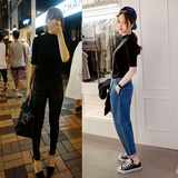 夏季韩版时尚女装半高领五分袖t恤女修身紧身上衣黑色中袖打底衫