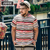 JSMIX大码潮男装男士加肥加大宽松胖子衬衣艺术泼墨条纹短袖衬衫