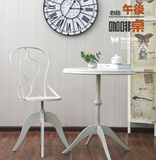 法欧式简约线条复古做旧白色铁艺户外桌椅圆形咖啡桌旋转吧椅