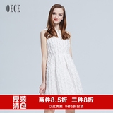Oece2016夏装新款女装 淑女纯白无袖连衣裙夏女高腰修身162TS036