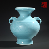 景德镇陶瓷花瓶蓝色天青釉瓷复古怀旧客厅台面陈设工艺品装饰摆件