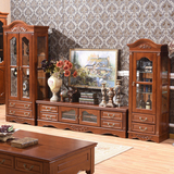 美式全实木电视柜 组合木质柜子客厅欧式家具纯柏木地柜或白色
