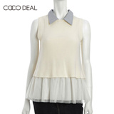 COCO DEAL日系女装衬衫领甜美针织衫雪纺吊带背心两件套34531001