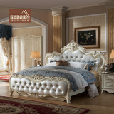 欧式实木床1.8米珠光白雕花橡木双人床2米新古典高箱储物床公主床