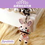 香港正品Monchhichi萌趣趣蒙奇奇粉色兔子奶白水晶珍珠短项链女