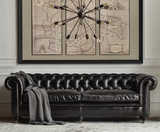 欧式黑色复古皮办公沙发 美式法式loft工业风格真皮三人沙发现货
