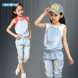 童装女童夏装2016新款特价儿童运动牛仔套装女大童短袖韩版两件套