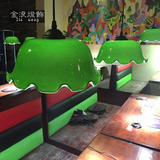 明清古典老上海绿波吊灯餐厅走廊阳台服装店展厅翡翠绿玻璃灯单头