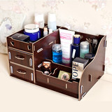 创意DIY桌面木质化妆品收纳盒收纳架带抽屉置物架超大储物整理盒