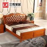 新款实木床 橡木双人皮艺大床 1.8米1.5米储物高箱床