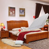实木床1.8米橡木雕花婚床现代高箱床经济型家具卧室储物床双人床