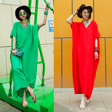 【稀有咖喱】夏季显瘦超大中长款连衣裙女袍子红色绿色长裙