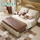 林氏木业简约现代布艺床1.8米可拆洗双人床小户型软靠布床R239#