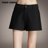 MISS GAMA2016夏装新款大码女装通勤竖条纹西装短裤宽口直筒热裤