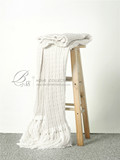 白色高级毛线搭巾 纽纹流苏针织床尾子 床毯 盖毯 装饰毯