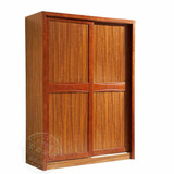 中式实木趟门衣柜 虎斑木推拉门衣橱长1米6 高2米2整体衣柜原木色