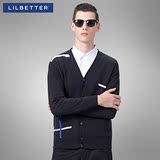 Lilbetter男士毛衣春季英伦风修身休闲潮牌条纹开衫外套针织衫男