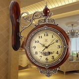 欧式超大号实木静音挂钟现代客厅时尚双面石英钟表简约仿古挂钟