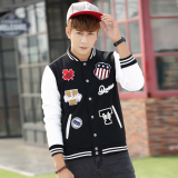 青少年韩版2016新款春装棒球服男潮黑色刺绣冬季立领学生夹克外套