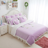 韩冬季保暖床罩床裙四件套天鹅绒公主床上用品1.2米1.5m1.8紫粉色