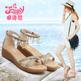 卓诗尼女鞋夏凉鞋坡跟2016新款 韩版中跟波西米亚沙滩鞋162132160