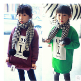 2016冬装新款儿童韩版潮宝宝数字1字母加绒加厚中长款卫衣女童装