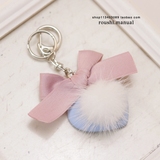 甜美水貂毛心形挂件女 韩国时尚创意礼品 粉色蝴蝶结汽车钥匙圈
