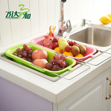 飞达三和厨房水槽置物架 可伸缩塑料晾碗架 滤水篮碗碟瓜果沥水架