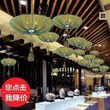 新中式特色仿古布艺灯笼吊灯餐厅酒店茶楼美容院飞碟荷叶工程灯具