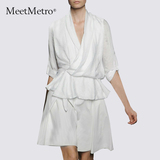 MeetMetro欧洲站2016春夏季新款女装宽松雪纺衫时尚套装裙两件套