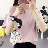 女装夏装2016新款潮韩版学生卡通女士短袖t恤女宽松体恤衫女上衣
