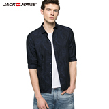 JackJones杰克琼斯夏季薄款纯棉修身男织花7分袖衬衣S|216231505