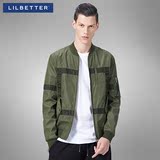 Lilbetter男士夹克衫 工装立领机车外套修身型拼接春装韩版上衣男