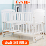 全婴儿床6档可调可大床拼接尿布台儿童BB实木送床垫+T1W