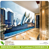 悉尼简约现代城市建筑风景背景墙纸壁纸大型壁画3D立体客厅卧室墙