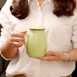 天奕牛奶杯陶瓷杯子搪瓷杯带盖勺马克杯骨瓷咖啡杯创意情侣水杯