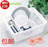 日本进口inomata沥水碗架 塑料滴水碗碟 厨房置物架 碗柜收纳带盖