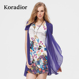 Koradior/珂莱蒂尔正品夏季韩版假两件雪纺宽松大码印花连衣裙潮