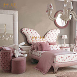 韩式公主床儿童床欧式实木粉色女孩床简约现代印花布艺床卧室套房