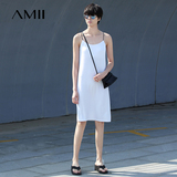 Amii2016春夏新品女式中长款吊带连衣裙细吊带修身显瘦套头打底裙