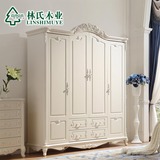 聚林氏木业法式田园韩式四门卧室衣柜白色欧式整体大衣橱KD620C