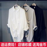 韩范学院风中长款宽松七分袖蝙蝠袖雪纺衫薄款学生女衬衣白衬衫潮