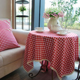 定做欧式茶几桌布布艺田园棉麻红格子蕾丝方桌桌布长方形台布盖布