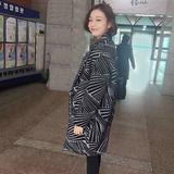 2016春季新款呢子大衣韩版时尚条纹中长款毛呢外套羊绒风衣女